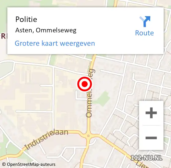Locatie op kaart van de 112 melding: Politie Asten, Ommelseweg op 23 juni 2022 17:45