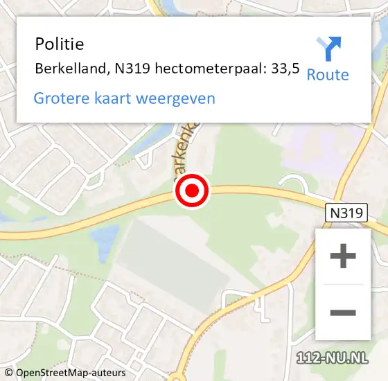 Locatie op kaart van de 112 melding: Politie Berkelland, N319 hectometerpaal: 33,5 op 23 juni 2022 18:54