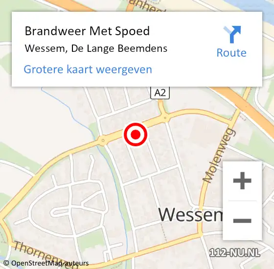 Locatie op kaart van de 112 melding: Brandweer Met Spoed Naar Wessem, De Lange Beemdens op 23 juni 2022 19:08
