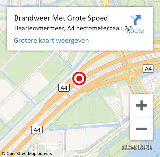 Locatie op kaart van de 112 melding: Brandweer Met Grote Spoed Naar Amsterdam, A4 hectometerpaal: 2,5 op 24 juni 2022 00:24