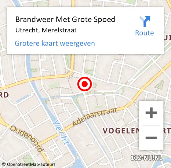 Locatie op kaart van de 112 melding: Brandweer Met Grote Spoed Naar Utrecht, Merelstraat op 24 juni 2022 10:25
