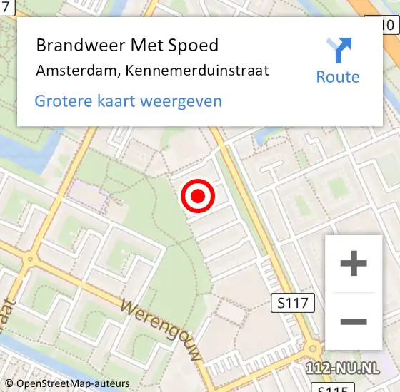 Locatie op kaart van de 112 melding: Brandweer Met Spoed Naar Amsterdam, Kennemerduinstraat op 24 juni 2022 12:38