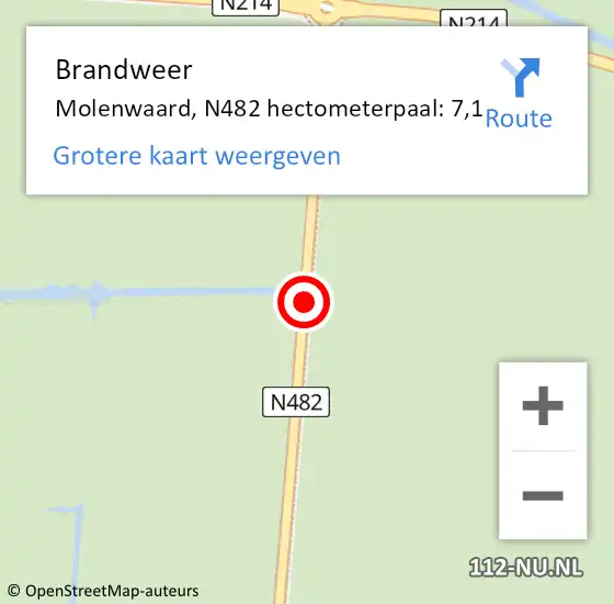 Locatie op kaart van de 112 melding: Brandweer Molenwaard, N482 hectometerpaal: 7,1 op 24 juni 2022 14:37