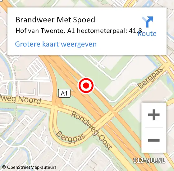 Locatie op kaart van de 112 melding: Brandweer Met Spoed Naar Hof van Twente, A1 hectometerpaal: 41,8 op 24 juni 2022 15:11