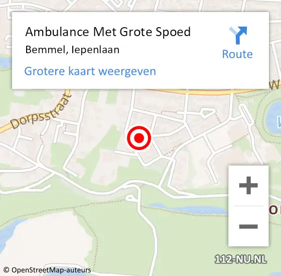 Locatie op kaart van de 112 melding: Ambulance Met Grote Spoed Naar Bemmel, Iepenlaan op 24 juni 2022 16:27