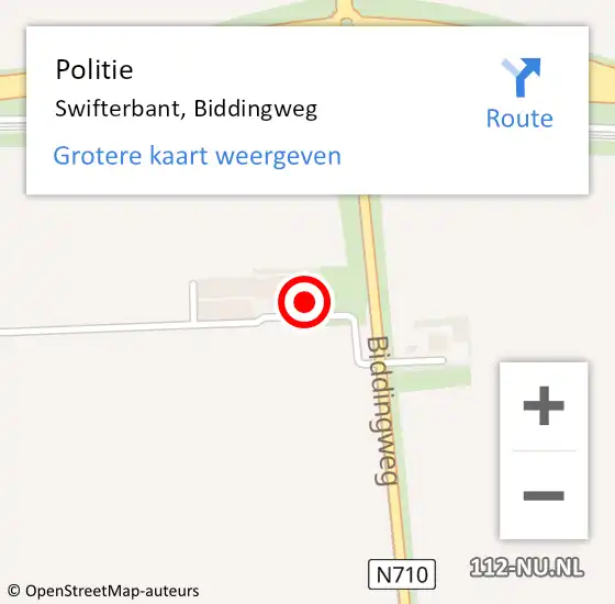 Locatie op kaart van de 112 melding: Politie Swifterbant, Biddingweg op 24 juni 2022 18:07