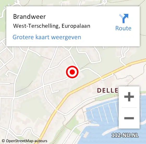 Locatie op kaart van de 112 melding: Brandweer West-Terschelling, Europalaan op 24 juni 2022 18:24