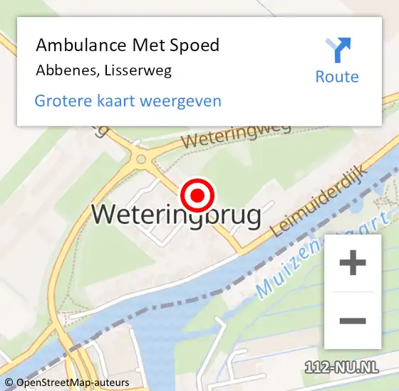 Locatie op kaart van de 112 melding: Ambulance Met Spoed Naar Abbenes, Lisserweg op 24 juni 2022 22:32