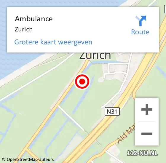 Locatie op kaart van de 112 melding: Ambulance Zurich op 24 juni 2022 23:16
