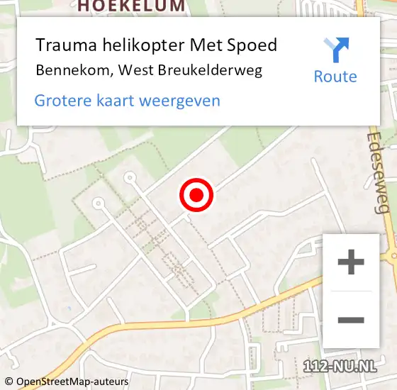 Locatie op kaart van de 112 melding: Trauma helikopter Met Spoed Naar Bennekom, West Breukelderweg op 25 juni 2022 02:44