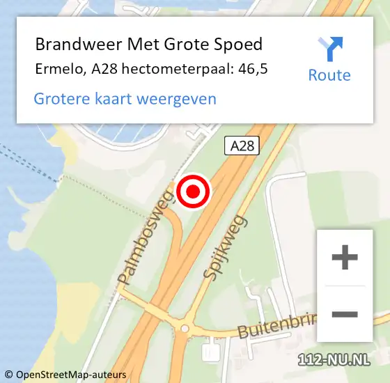Locatie op kaart van de 112 melding: Brandweer Met Grote Spoed Naar Ermelo, A28 hectometerpaal: 46,5 op 25 juni 2022 08:20