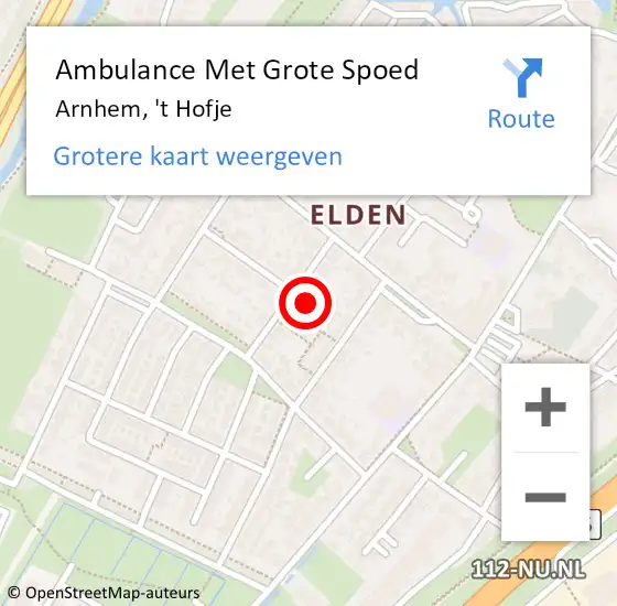 Locatie op kaart van de 112 melding: Ambulance Met Grote Spoed Naar Arnhem, 't Hofje op 25 juni 2022 14:23