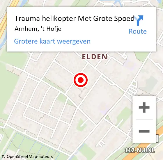 Locatie op kaart van de 112 melding: Trauma helikopter Met Grote Spoed Naar Arnhem, 't Hofje op 25 juni 2022 14:25