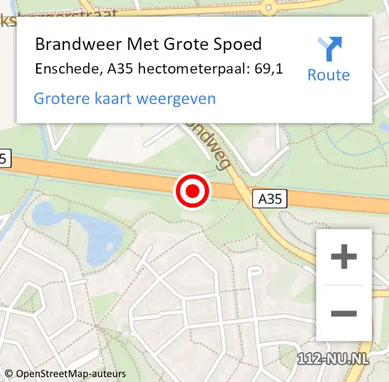 Locatie op kaart van de 112 melding: Brandweer Met Grote Spoed Naar Enschede, A35 hectometerpaal: 69,1 op 25 juni 2022 15:45
