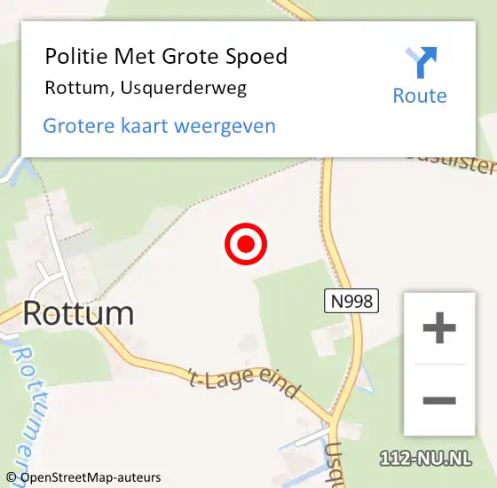 Locatie op kaart van de 112 melding: Politie Met Grote Spoed Naar Rottum, Usquerderweg op 25 juni 2022 16:42