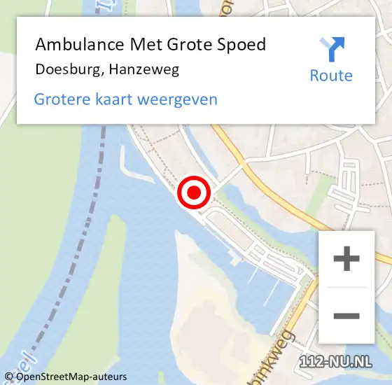 Locatie op kaart van de 112 melding: Ambulance Met Grote Spoed Naar Doesburg, Hanzeweg op 25 juni 2022 18:47