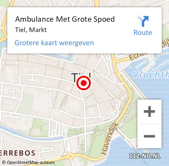 Locatie op kaart van de 112 melding: Ambulance Met Grote Spoed Naar Tiel, Markt op 25 juni 2022 21:01