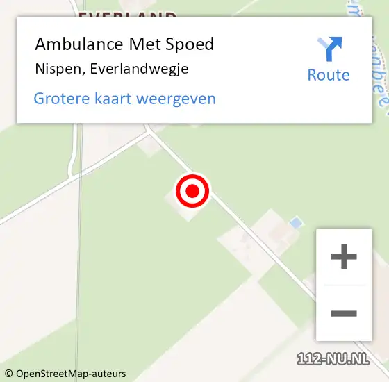 Locatie op kaart van de 112 melding: Ambulance Met Spoed Naar Nispen, Everlandwegje op 21 juli 2014 12:08