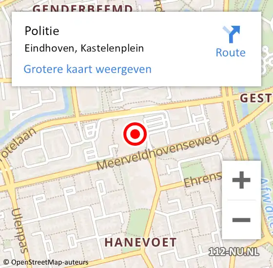 Locatie op kaart van de 112 melding: Politie Eindhoven, Kastelenplein op 25 juni 2022 23:27