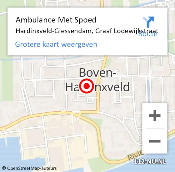 Locatie op kaart van de 112 melding: Ambulance Met Spoed Naar Hardinxveld-Giessendam, Graaf Lodewijkstraat op 26 juni 2022 05:42