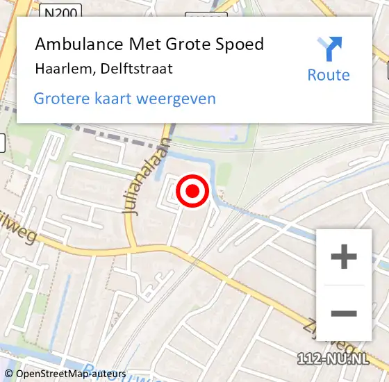 Locatie op kaart van de 112 melding: Ambulance Met Grote Spoed Naar Haarlem, Delftstraat op 26 juni 2022 05:43