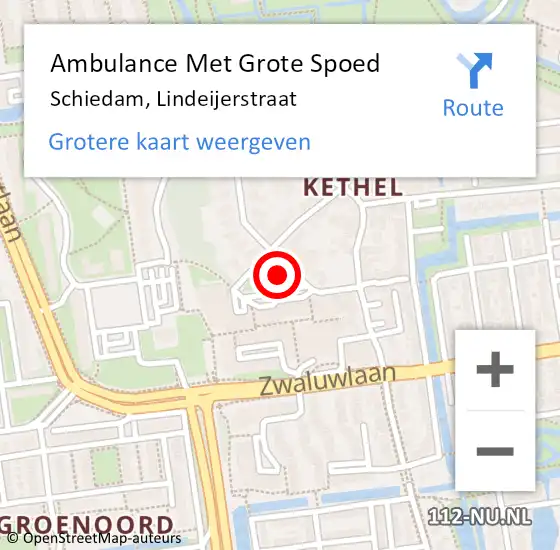 Locatie op kaart van de 112 melding: Ambulance Met Grote Spoed Naar Schiedam, Lindeijerstraat op 26 juni 2022 10:13