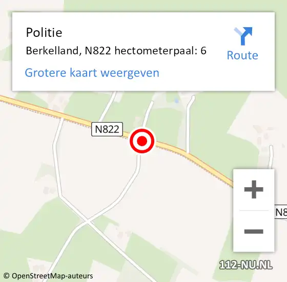 Locatie op kaart van de 112 melding: Politie Berkelland, N822 hectometerpaal: 6 op 26 juni 2022 14:29