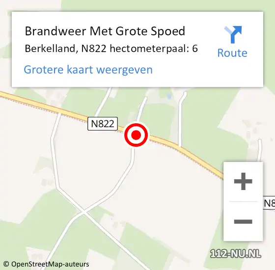 Locatie op kaart van de 112 melding: Brandweer Met Grote Spoed Naar Berkelland, N822 hectometerpaal: 6 op 26 juni 2022 14:29