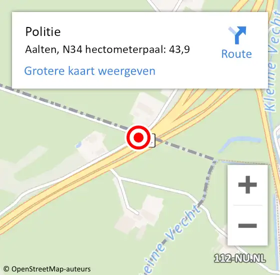 Locatie op kaart van de 112 melding: Politie Aalten, N34 hectometerpaal: 43,9 op 26 juni 2022 14:50