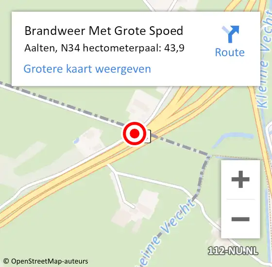 Locatie op kaart van de 112 melding: Brandweer Met Grote Spoed Naar Aalten, N34 hectometerpaal: 43,9 op 26 juni 2022 14:51