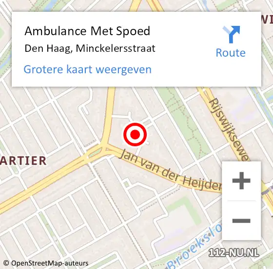 Locatie op kaart van de 112 melding: Ambulance Met Spoed Naar Den Haag, Minckelersstraat op 26 juni 2022 15:33