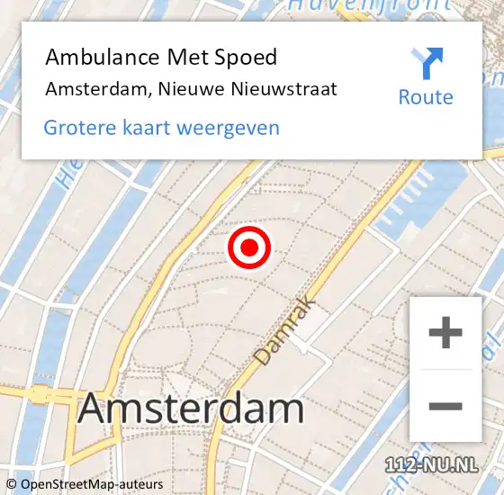Locatie op kaart van de 112 melding: Ambulance Met Spoed Naar Amsterdam, Nieuwe Nieuwstraat op 26 juni 2022 22:25