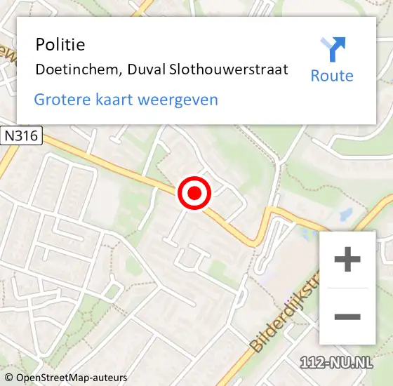Locatie op kaart van de 112 melding: Politie Doetinchem, Duval Slothouwerstraat op 27 juni 2022 06:44