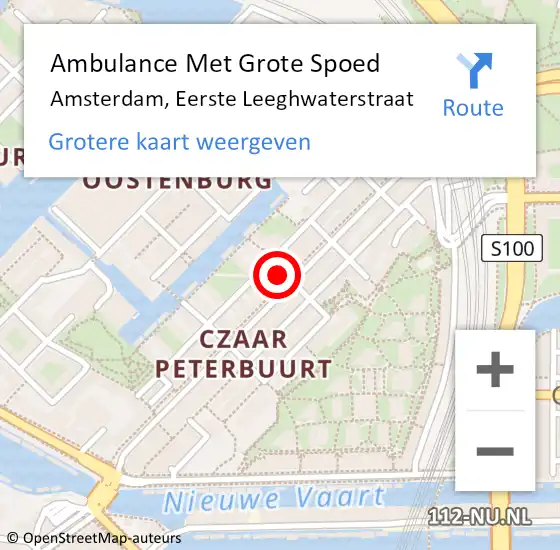 Locatie op kaart van de 112 melding: Ambulance Met Grote Spoed Naar Amsterdam, Eerste Leeghwaterstraat op 27 juni 2022 10:40