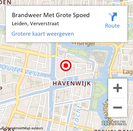 Locatie op kaart van de 112 melding: Brandweer Met Grote Spoed Naar Leiden, Ververstraat op 27 juni 2022 11:47