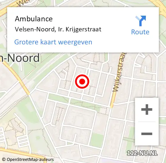 Locatie op kaart van de 112 melding: Ambulance Velsen-Noord, Ir. Krijgerstraat op 27 juni 2022 12:55