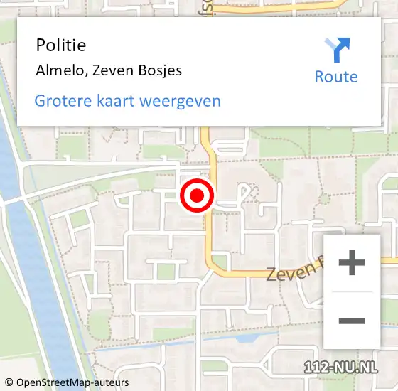 Locatie op kaart van de 112 melding: Politie Almelo, Zeven Bosjes op 27 juni 2022 13:08