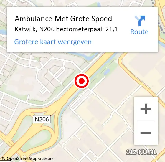 Locatie op kaart van de 112 melding: Ambulance Met Grote Spoed Naar Katwijk, N206 hectometerpaal: 21,1 op 27 juni 2022 15:29
