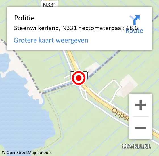Locatie op kaart van de 112 melding: Politie Steenwijkerland, N331 hectometerpaal: 18,6 op 27 juni 2022 16:23