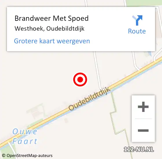 Locatie op kaart van de 112 melding: Brandweer Met Spoed Naar Westhoek, Oudebildtdijk op 27 juni 2022 19:58