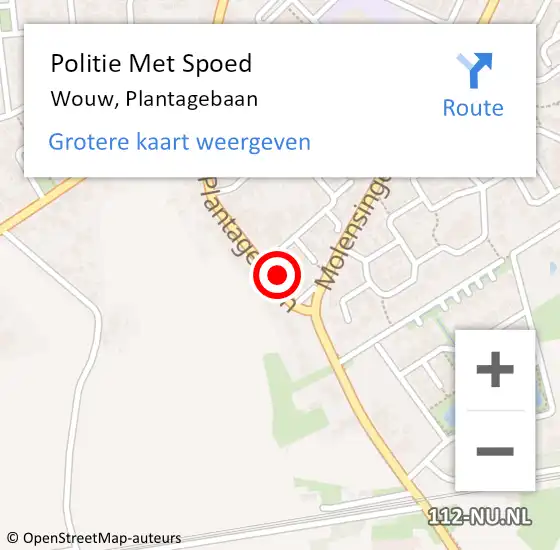 Locatie op kaart van de 112 melding: Politie Met Spoed Naar Wouw, Plantagebaan op 27 juni 2022 21:14