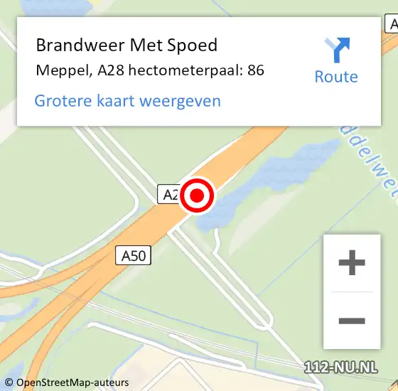 Locatie op kaart van de 112 melding: Brandweer Met Spoed Naar Meppel, A28 hectometerpaal: 86 op 27 juni 2022 21:29