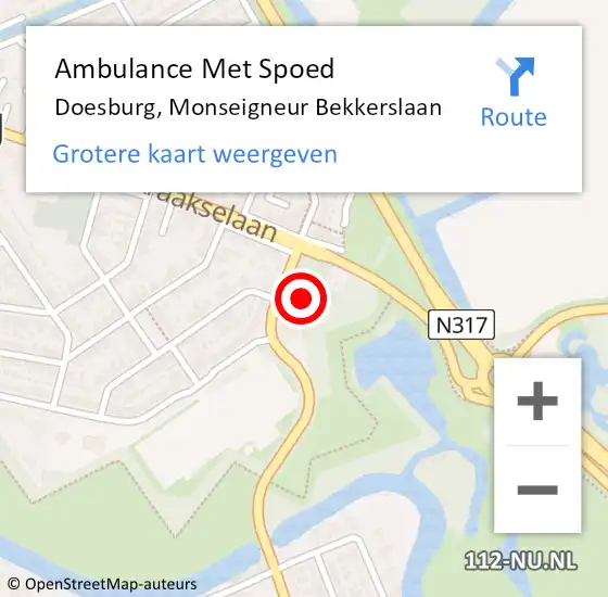 Locatie op kaart van de 112 melding: Ambulance Met Spoed Naar Doesburg, Monseigneur Bekkerslaan op 27 juni 2022 21:37