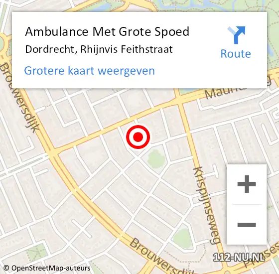 Locatie op kaart van de 112 melding: Ambulance Met Grote Spoed Naar Dordrecht, Rhijnvis Feithstraat op 28 juni 2022 01:34