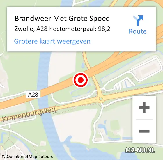 Locatie op kaart van de 112 melding: Brandweer Met Grote Spoed Naar Zwolle, A28 hectometerpaal: 98,2 op 28 juni 2022 08:25