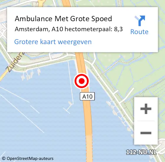 Locatie op kaart van de 112 melding: Ambulance Met Grote Spoed Naar Amsterdam, A10 hectometerpaal: 8,3 op 28 juni 2022 08:32