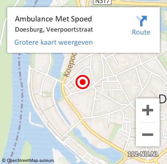 Locatie op kaart van de 112 melding: Ambulance Met Spoed Naar Doesburg, Veerpoortstraat op 28 juni 2022 09:16