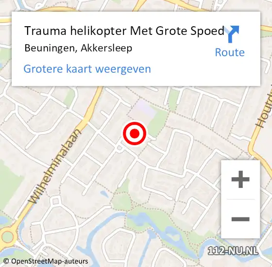 Locatie op kaart van de 112 melding: Trauma helikopter Met Grote Spoed Naar Beuningen, Akkersleep op 28 juni 2022 13:11