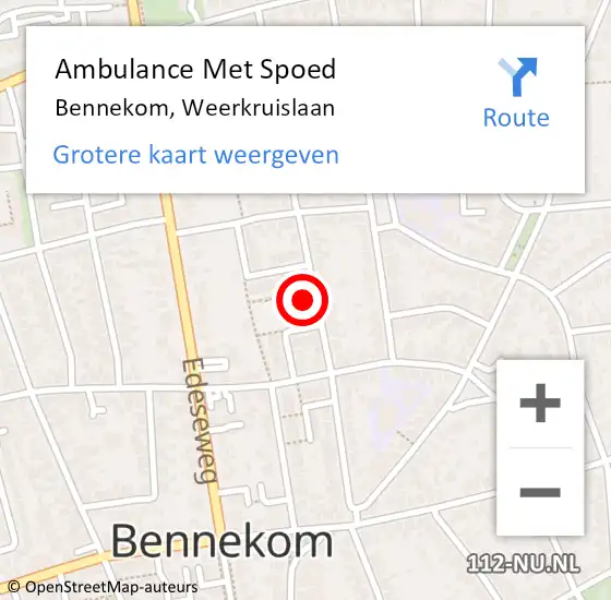 Locatie op kaart van de 112 melding: Ambulance Met Spoed Naar Bennekom, Weerkruislaan op 28 juni 2022 14:04