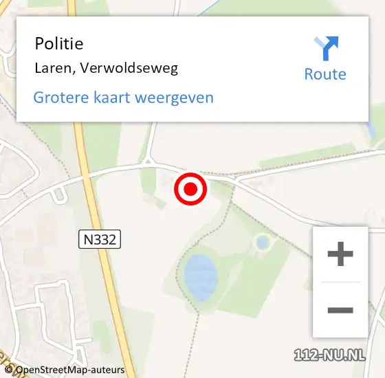 Locatie op kaart van de 112 melding: Politie Laren, Verwoldseweg op 28 juni 2022 14:42